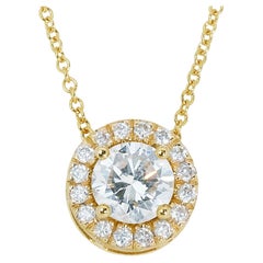 Ravishing 18k Yellow Gold Halo Necklace w/ 0.75 Carat Natural Diamonds IGI Cert