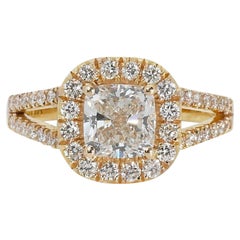 Sorprendente Anillo Halo de Oro Amarillo de 18k con 2,05 ct de Diamantes Naturales Certificado IGI