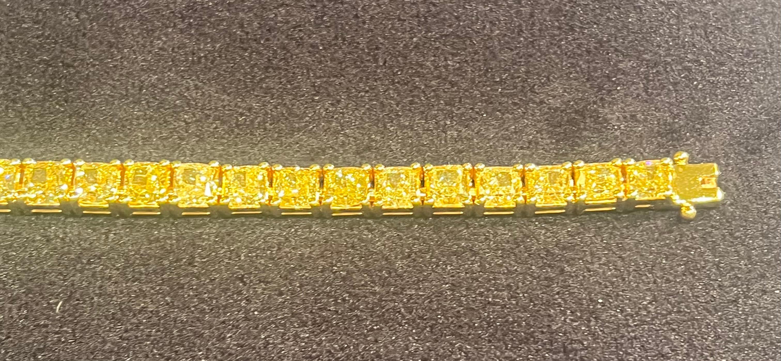 Ravishing 19.57 Carat Fancy Yellow Diamond 18k Yellow Gold Tennis Bracelet  1