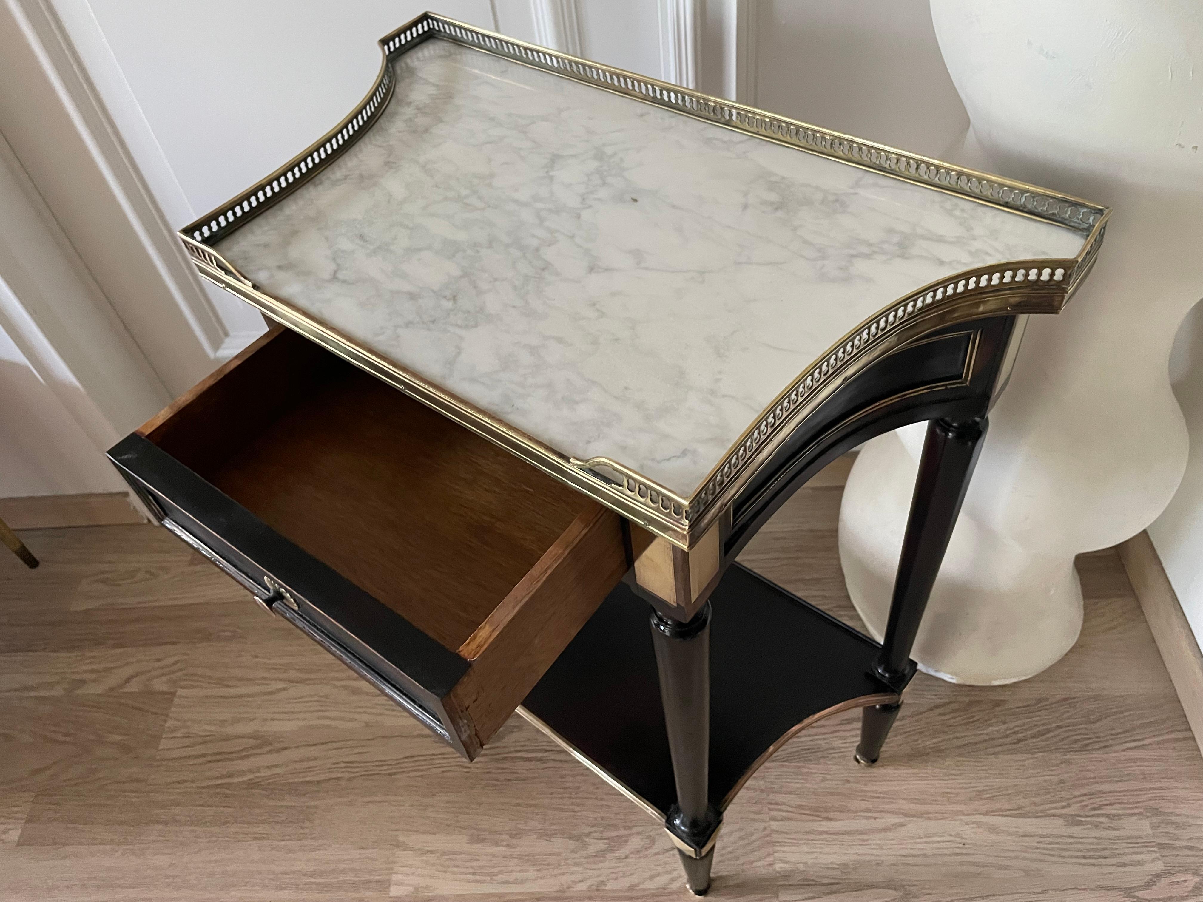 Mid-20th Century Ravishing Black Lacquer Two-Tier Console Table by Maison Jansen, France 1950. For Sale
