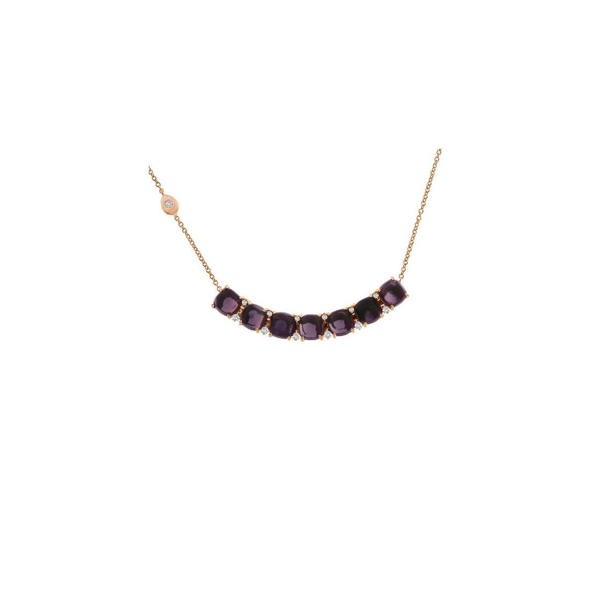 Necklace in 18K Rose Gold, Diamonds and Amethysts

Rose Gold 18K
14 Diamonds 0.15ct.
7 amethysts 4.60ct.
Weight 5.82gr.

ALSO AVAILABLE
Rose Gold 18Kt
14 Diamonds 0.14ct.
7 Amethysts 5.04ct.
Weight 4.77gr.
€1900/ $1950 approx.

ALSO AVAILABLE
Rose