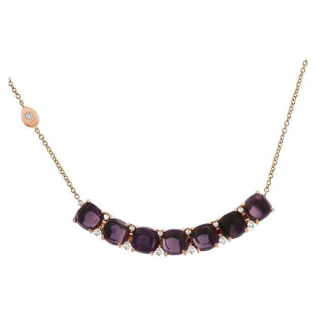 Ravishing Necklace in 18K Rose Gold, Diamonds and Amethysts For Sale