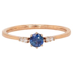 Bague en or rose massif 14k avec saphir et accents de diamants naturels