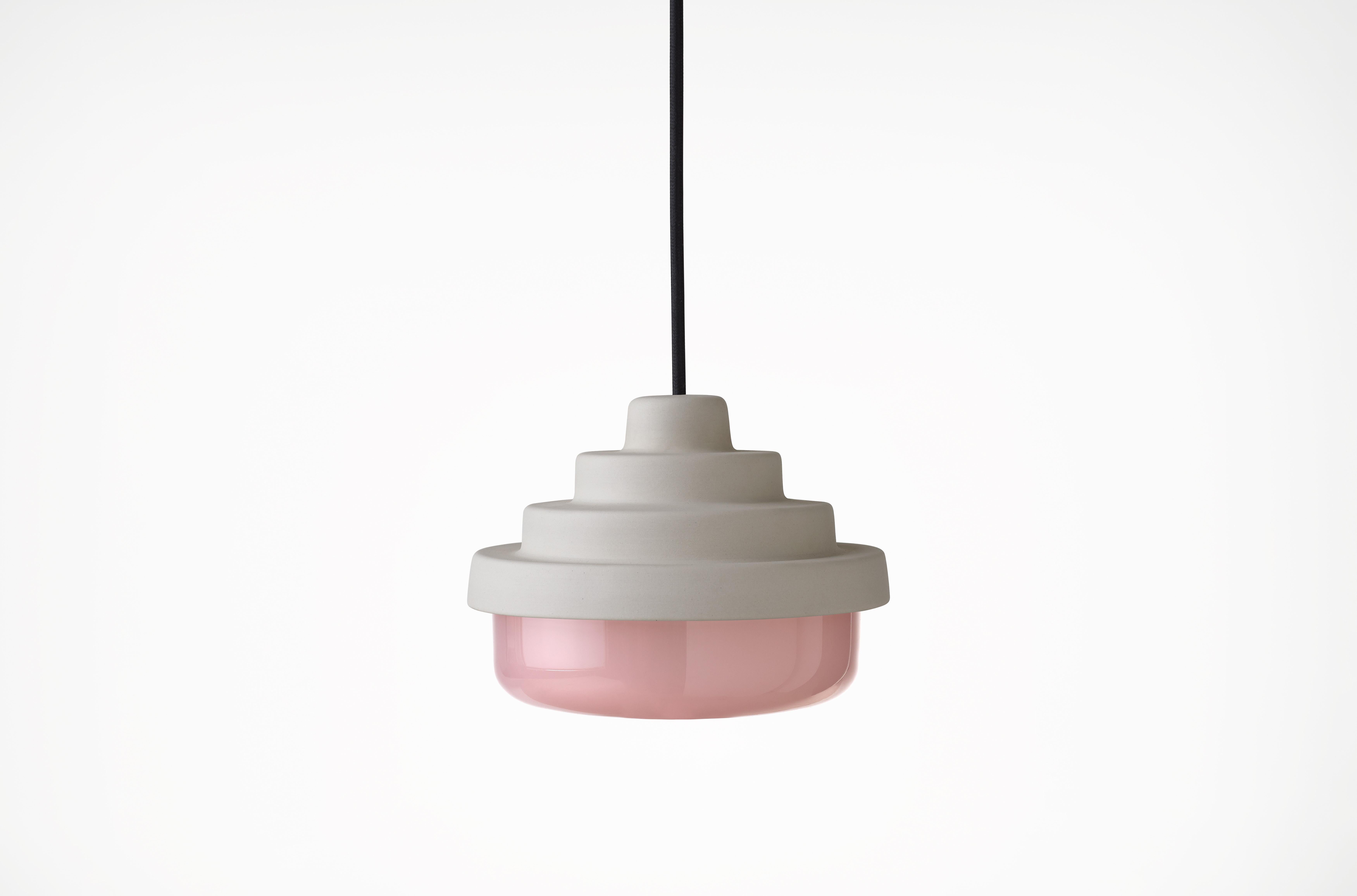 Raw and Pink Honey Pendant Light by Coco Flip
Dimensions: D 18 x W 18 x H 13 cm
Materials: Slip cast ceramic stoneware with blown glass. 
Weight: Approx. 2kg
Glass finishes: Pink.
Ceramic finishes: Raw unglazed stoneware. 

Standard fixtures
