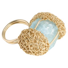 Raw Aquamarine 14 k Yellow gold-filled One of a Kind blue stone Cocktail Ring 