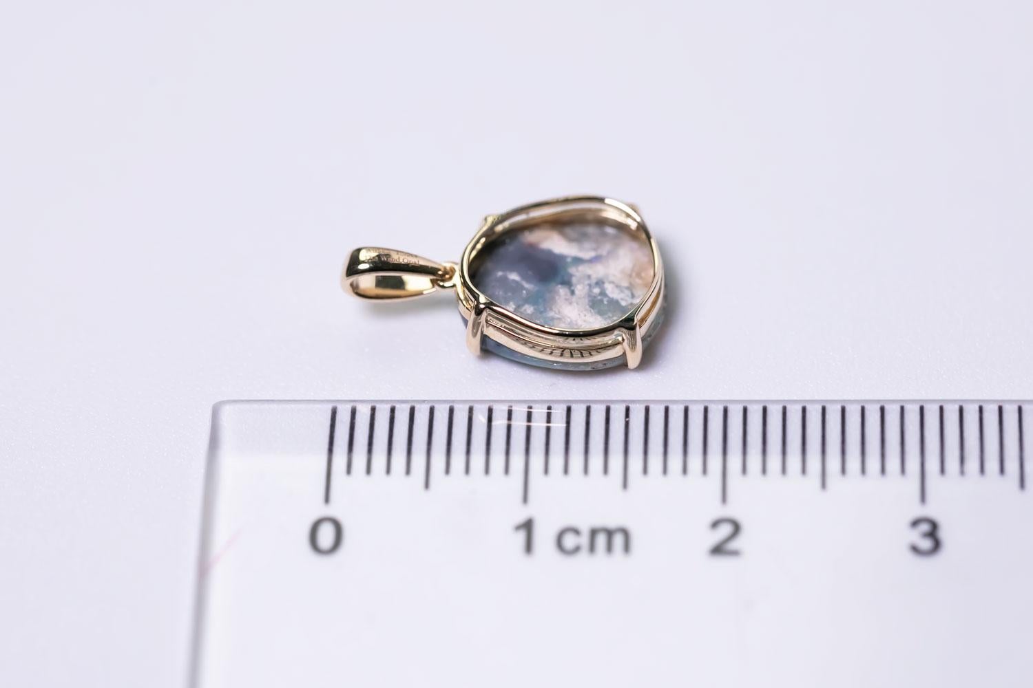 Raw Australian Black Opal Pendant Necklace 14K Yellow Gold For Sale 3