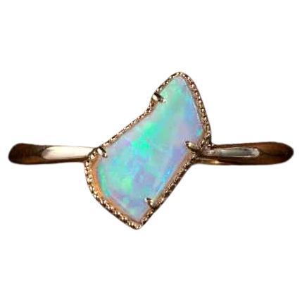 Raw Australian Solid Opal Engagement Ring 18K Yellow Gold