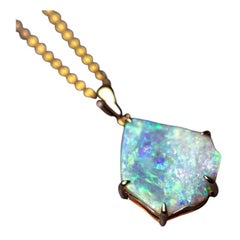 Raw Australian Solid Opal Pendant Necklace 14K Yellow Gold