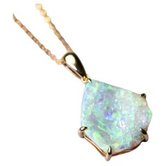 Raw Australian Solid Opal Pendant Necklace 14K Yellow Gold