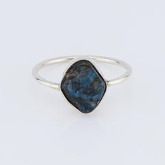 Raw blue sapphire crystal silver ring