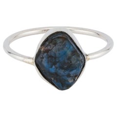 Raw blue sapphire crystal silver ring