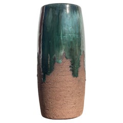 Raw Chamotte Green Running Glazed Vase, 1960s