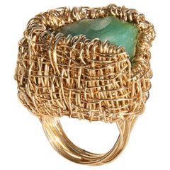 Raw Chrysoprase in Gold Woven Statement Cocktail Ring by Sheila Westera in Stock