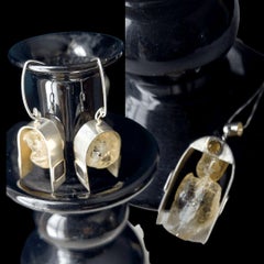 Raw Citrine Artistic Silver Pendant and Earrings Set