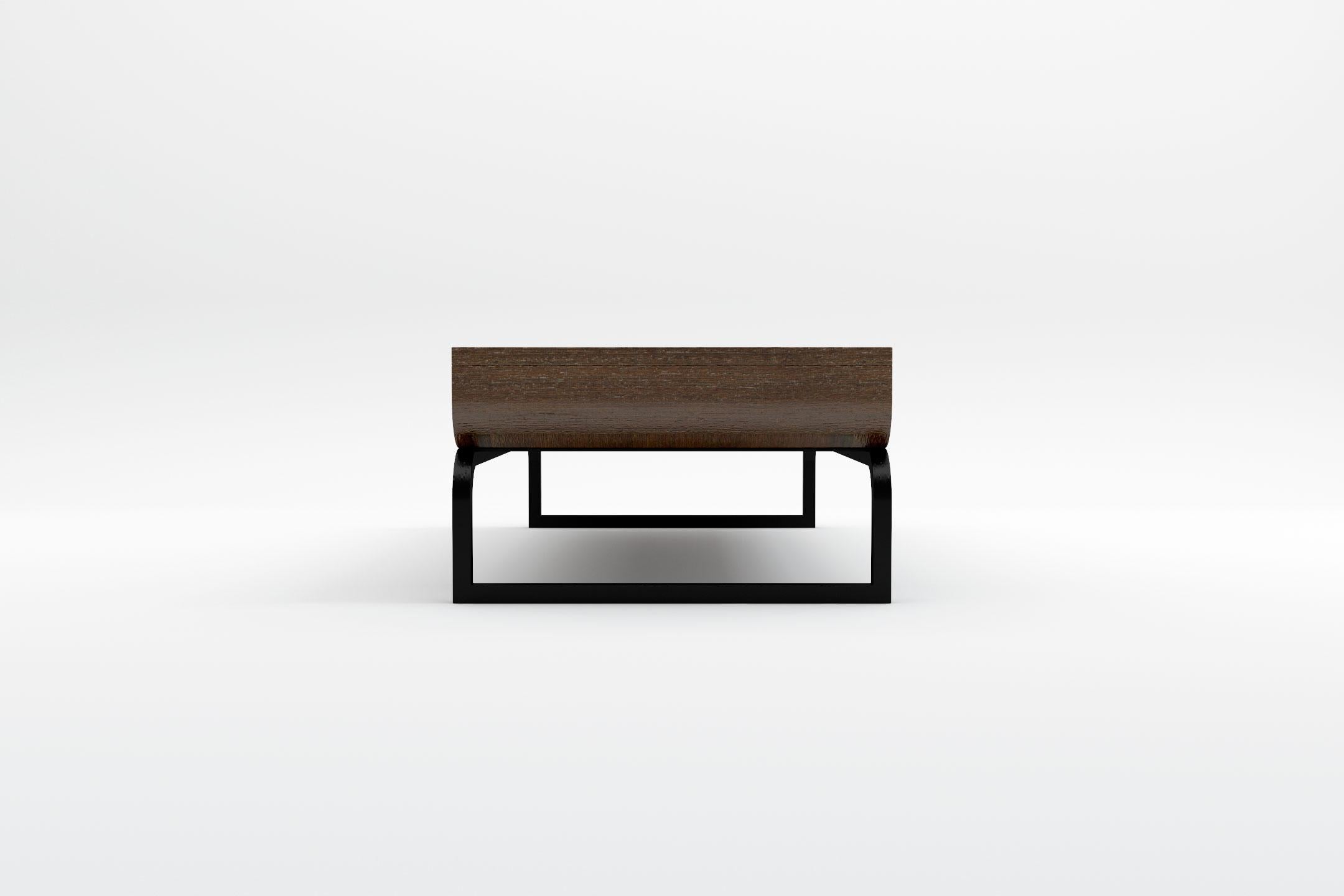 European Raw Coffee Table - Modern Coffee Table in Natural Wenge with Wrought Iron Base For Sale