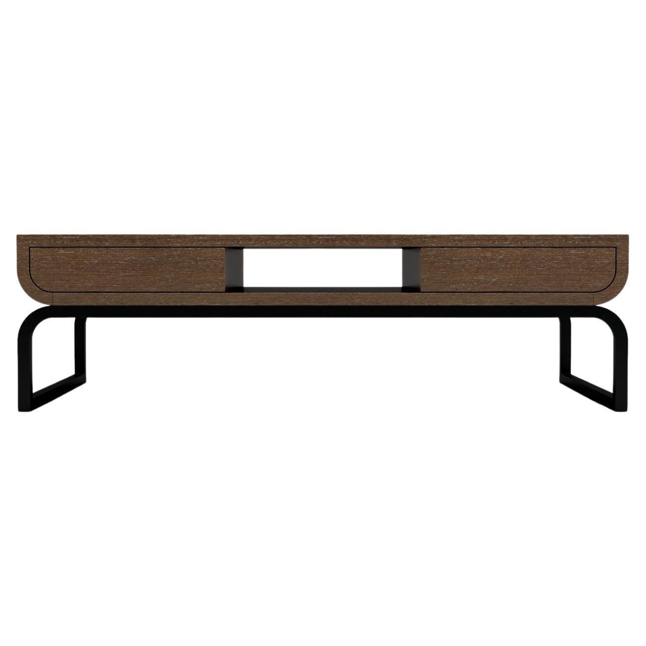 Raw Coffee Table - Modern Coffee Table in Natural Wenge with Wrought Iron Base