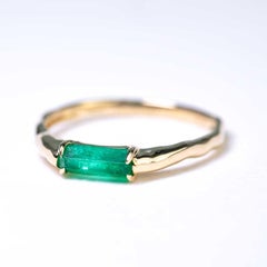 Raw Colombian Emerald Wave Band 14K Yellow Gold