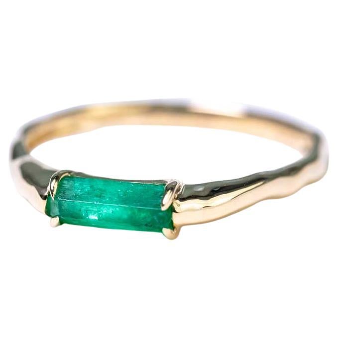 Raw Colombian Emerald Wave Band 14K Yellow Gold