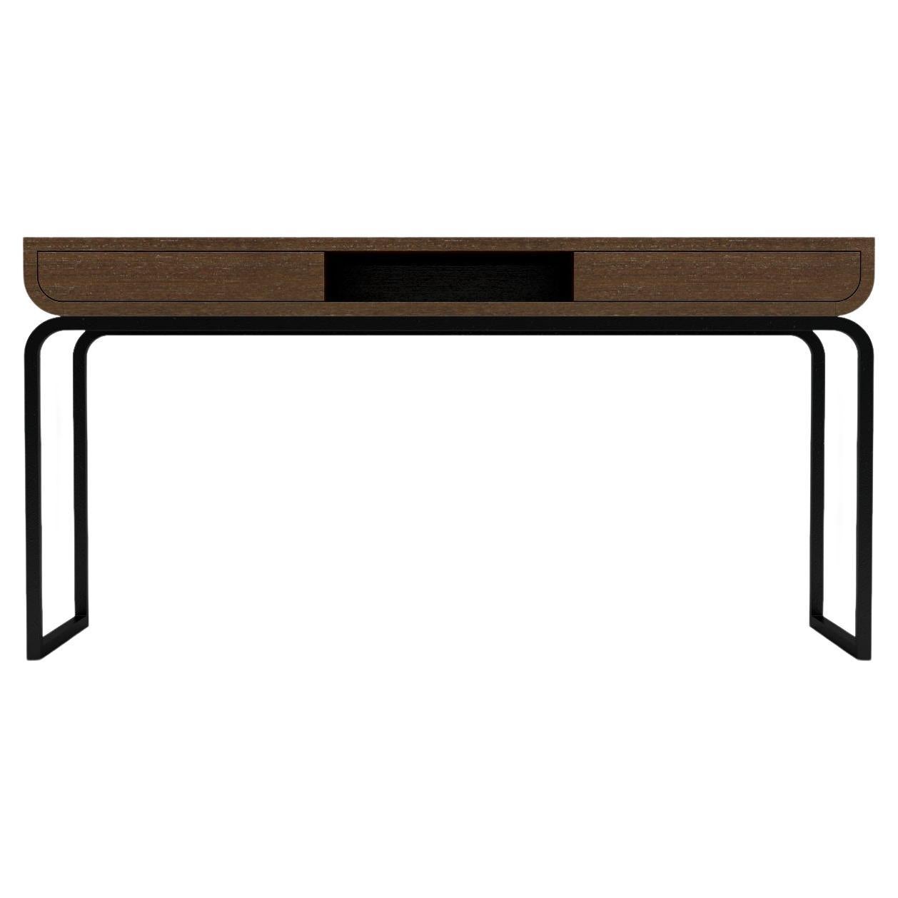Raw Console - Modern Console in Natural Wenge with Wrought Iron Base