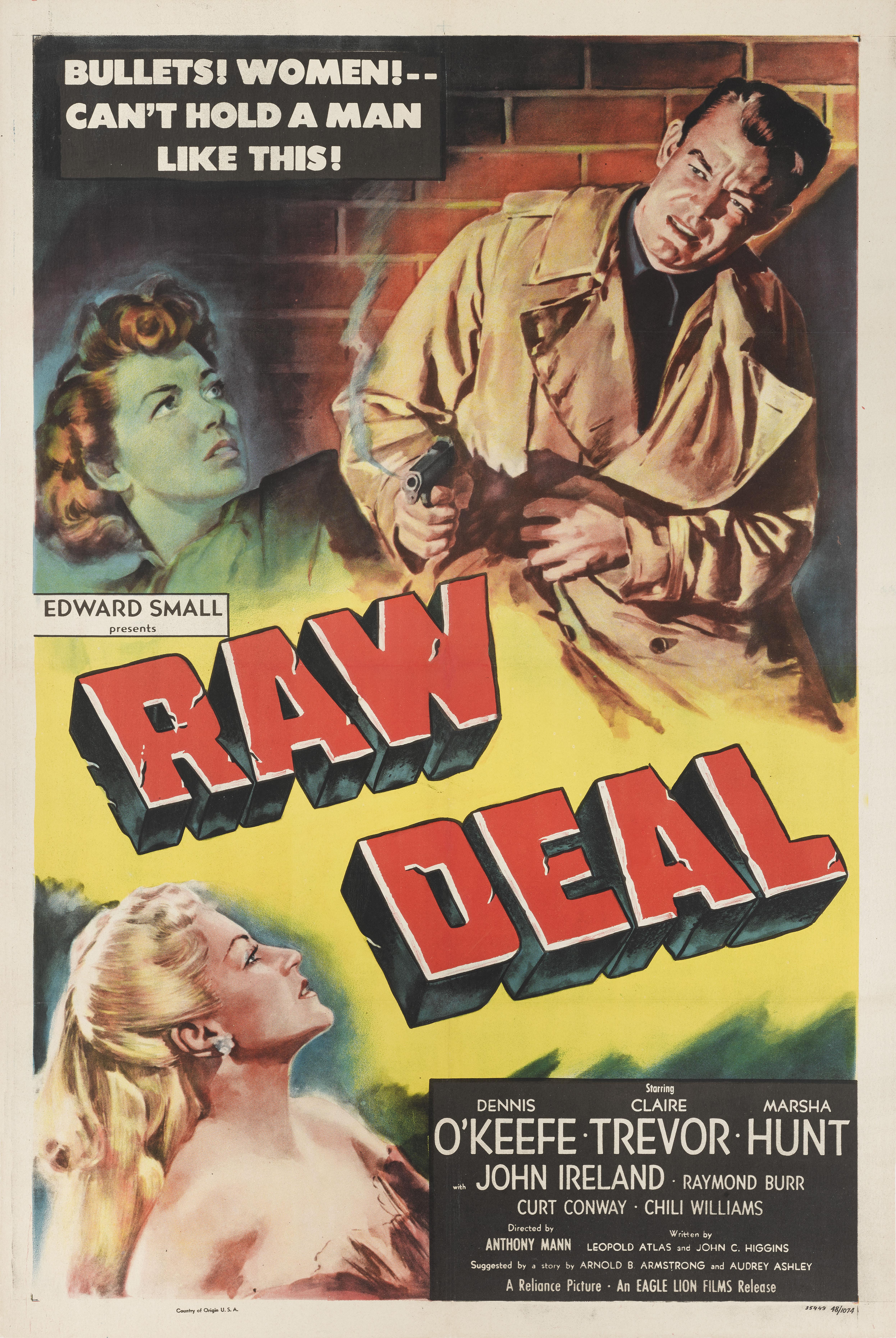 Affiche originale pour le film noir Raw Deal (1948).
Ce film a été réalisé par Anthony Mann, avec Dennis O'Keefe et Claire Trevor.
Cette affiche est doublée de toile de conservation et sera expédiée roulée dans un tube très solide et envoyée par