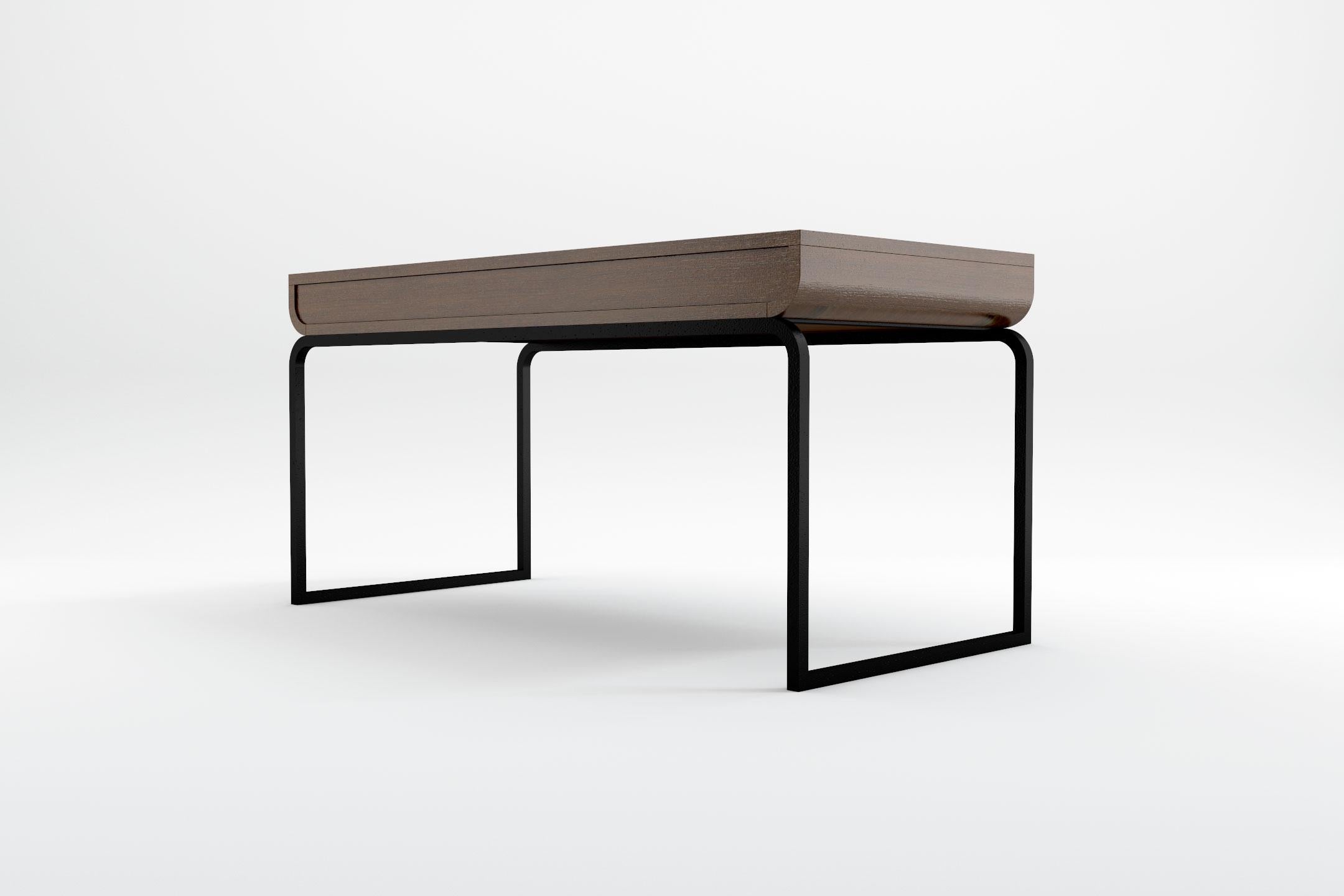 European Raw Desk - Modern Desk in Natural Wenge with Wrought Iron Base For Sale