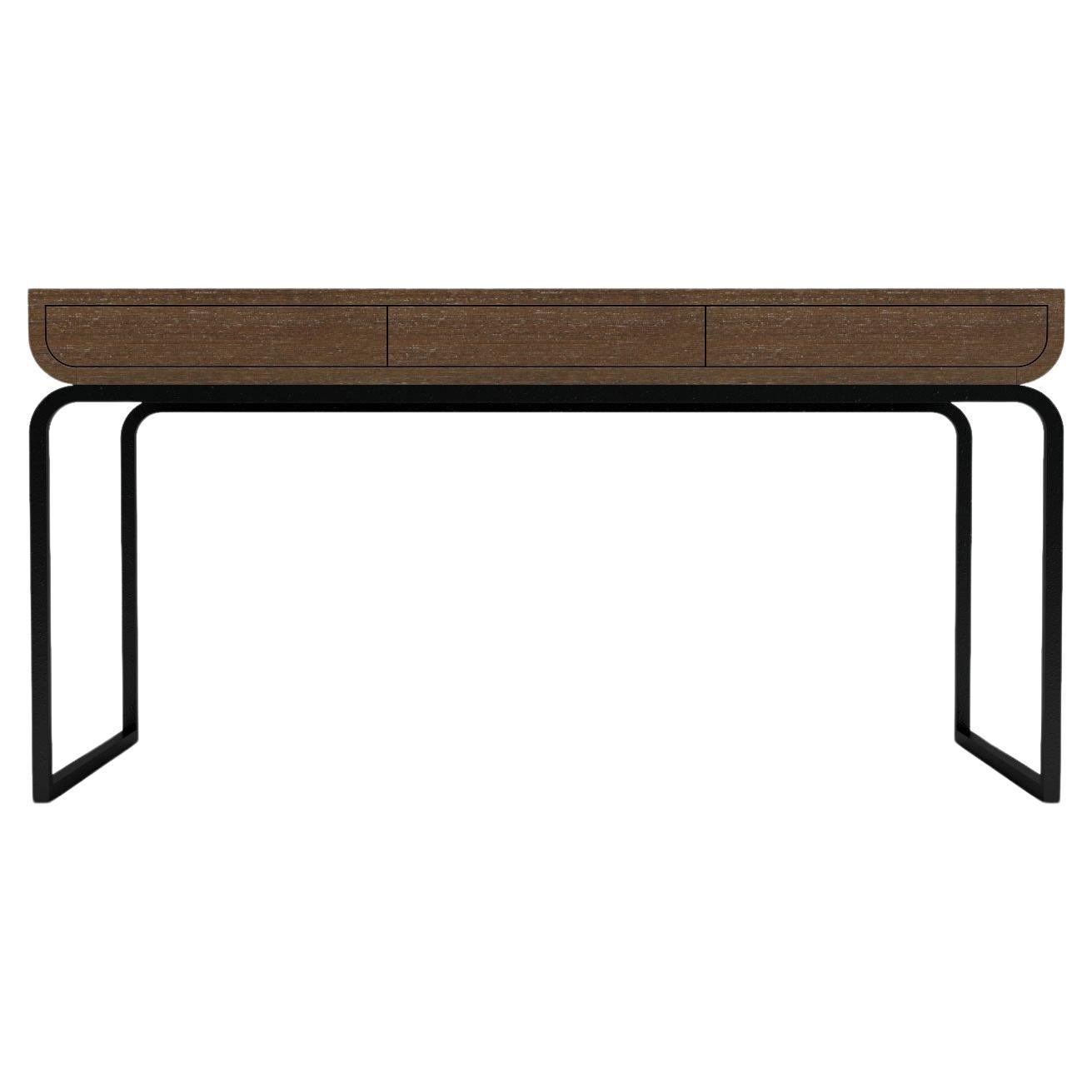 Raw Desk - Modern Desk in Natural Wenge with Wrought Iron Base For Sale