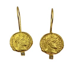 Raw Diamond Ancient Coins Gold Plate Silver Artist Hand Made Dangle Earrings