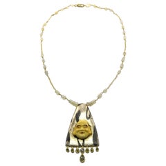Jose Marin. Raw Diamond African Opal Porcelain Gold Palladium Silver Necklace