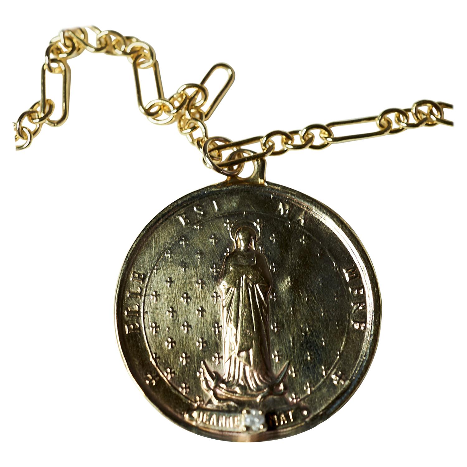 Diamond Medal Coin Necklace Saint Jeanne Le Mat Chain J Dauphin