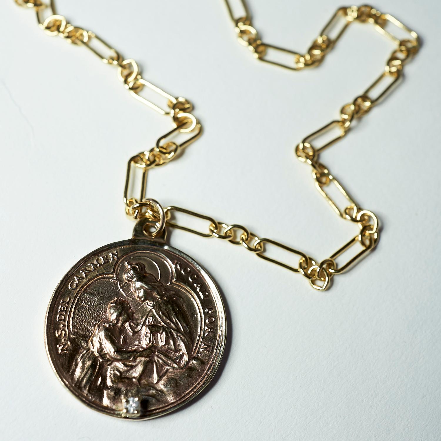 Women's Diamond Virgin Mary Medal Coin Pendant Chain Necklace J Dauphin For Sale