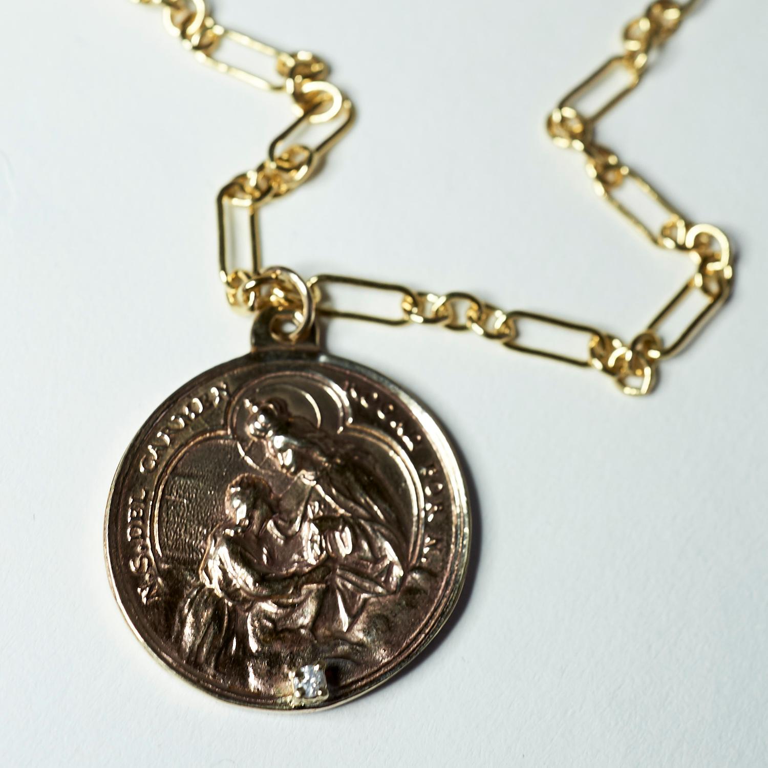 Diamond Virgin Mary Medal Coin Pendant Chain Necklace J Dauphin For Sale 1