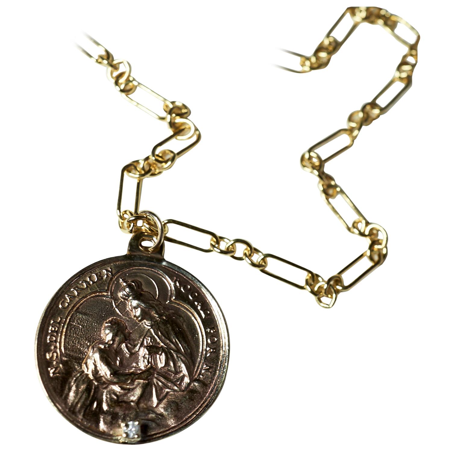 Diamond Virgin Mary Medal Coin Pendant Chain Necklace J Dauphin For Sale