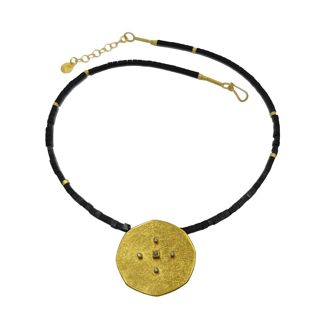 Faraone Diamond Hematite Gold Necklace For Sale at 1stDibs
