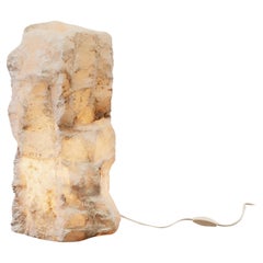 Vintage Raw edge alabaster statement column table lamp