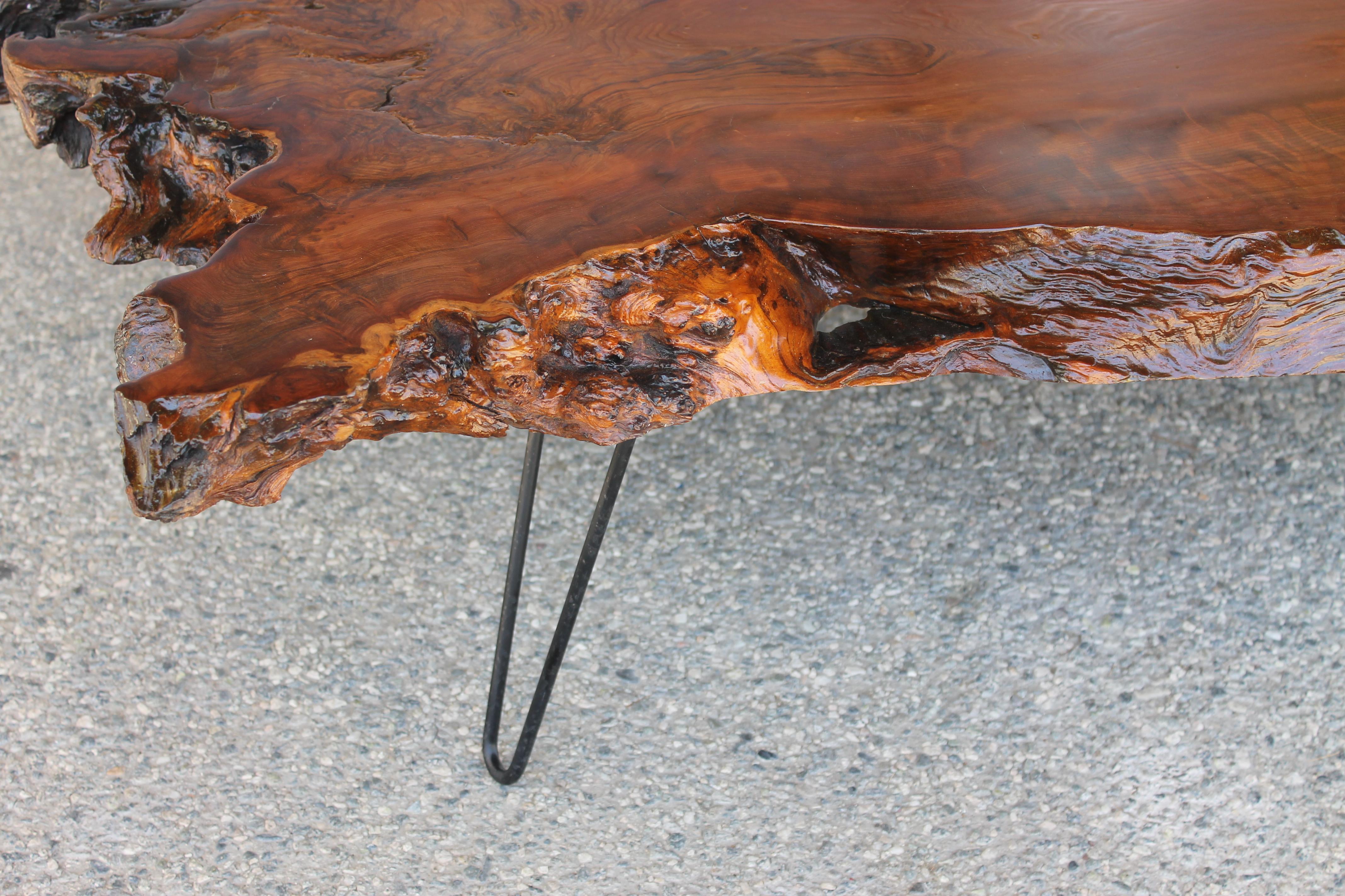 Wood Raw Edge Redwood Burl Slab Coffee Table
