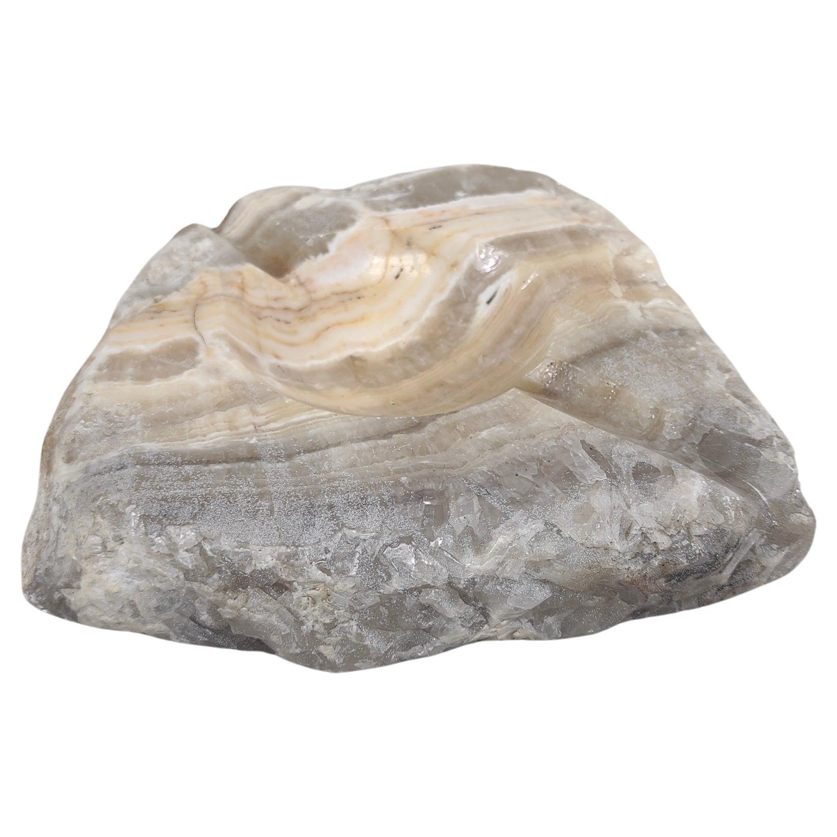 Raw Edge Stone Zebra Calcite Ashtray For Sale