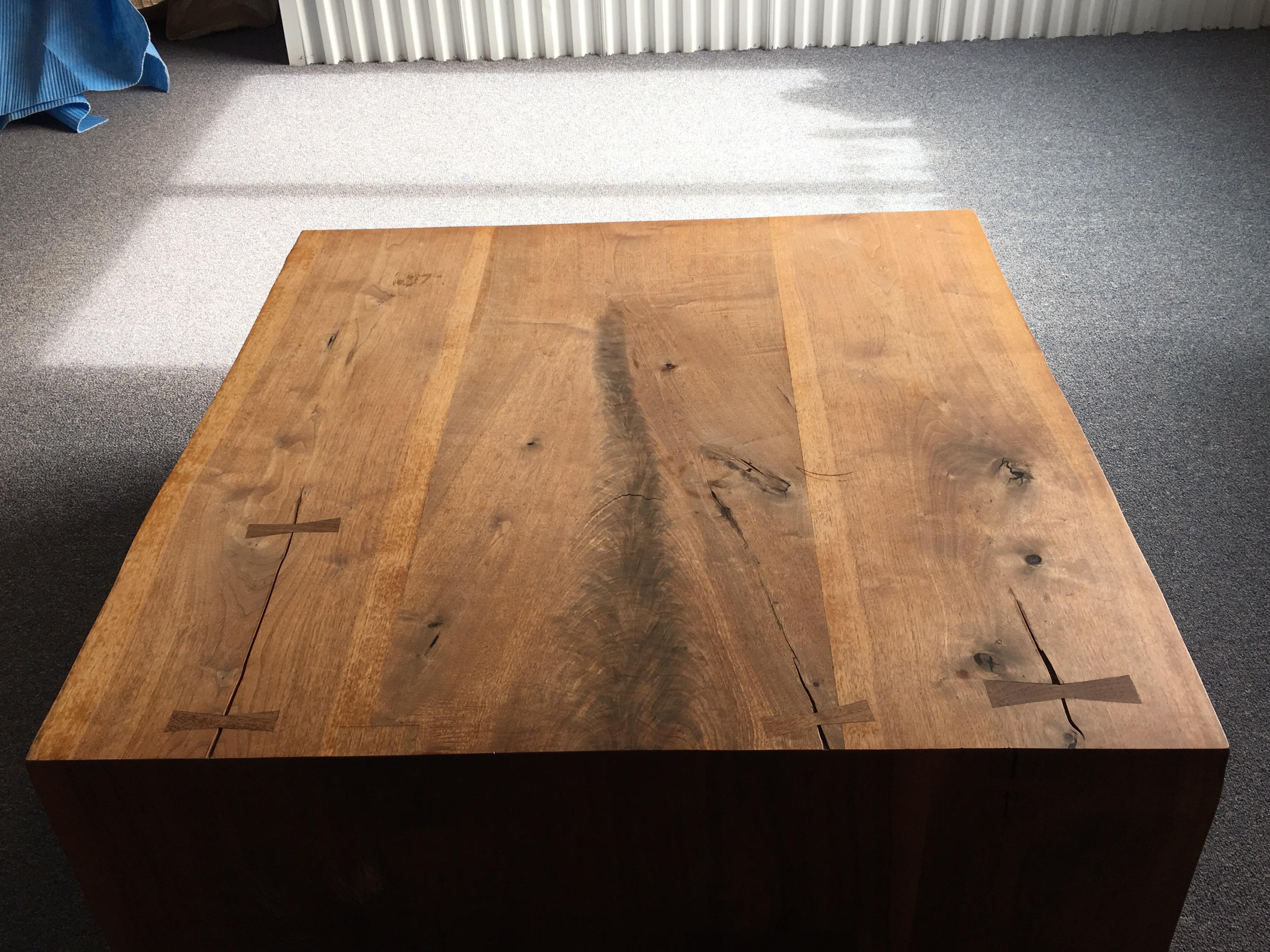 Raw Edge Wood Slab Square Coffee Table In Good Condition In Southampton, NY