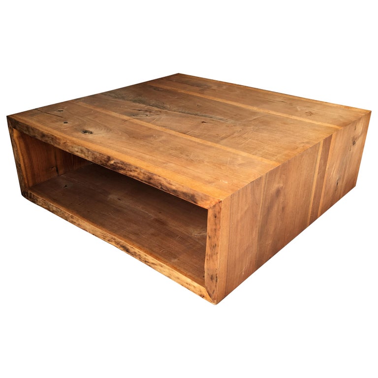 Raw Edge Wood Slab Square Coffee Table, Wooden Square Coffee Table