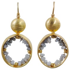 Raw Gray Diamonds 22-21 Karat Gold Dangle Hoop Earrings Bridal Christmas Gift