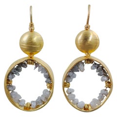 Raw Gray Diamonds 22K-21K Gold Dangle Hoop Earrings