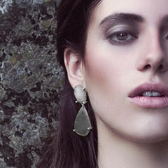 Raw Grey Sapphire and Diamond Drop Earrings