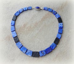Raw Lapis Lazuli and Black Tourmaline Nugget Beads Necklace