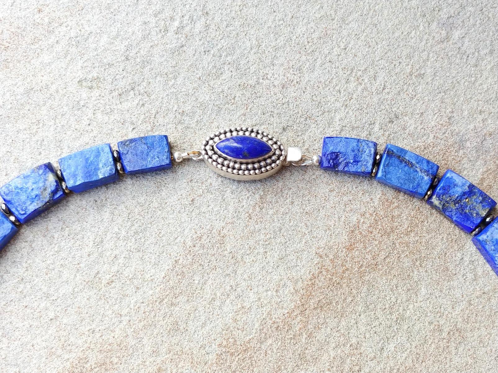 Women's Raw Lapis Lazuli and Black Tourmaline Nugget Beads Necklace For Sale