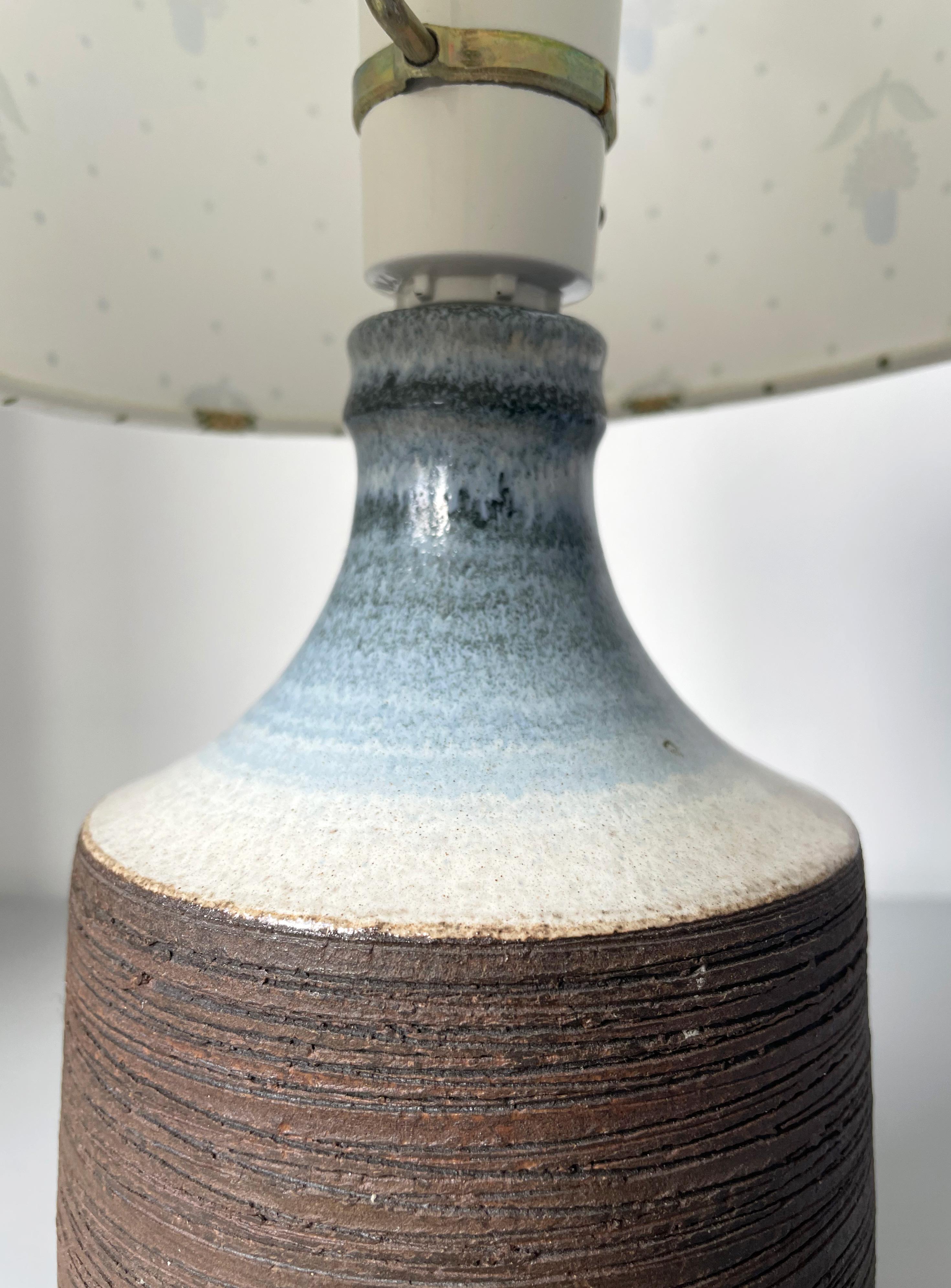 Danish Raw Lined and Blue Glazed Table Lamp, 1970s For Sale
