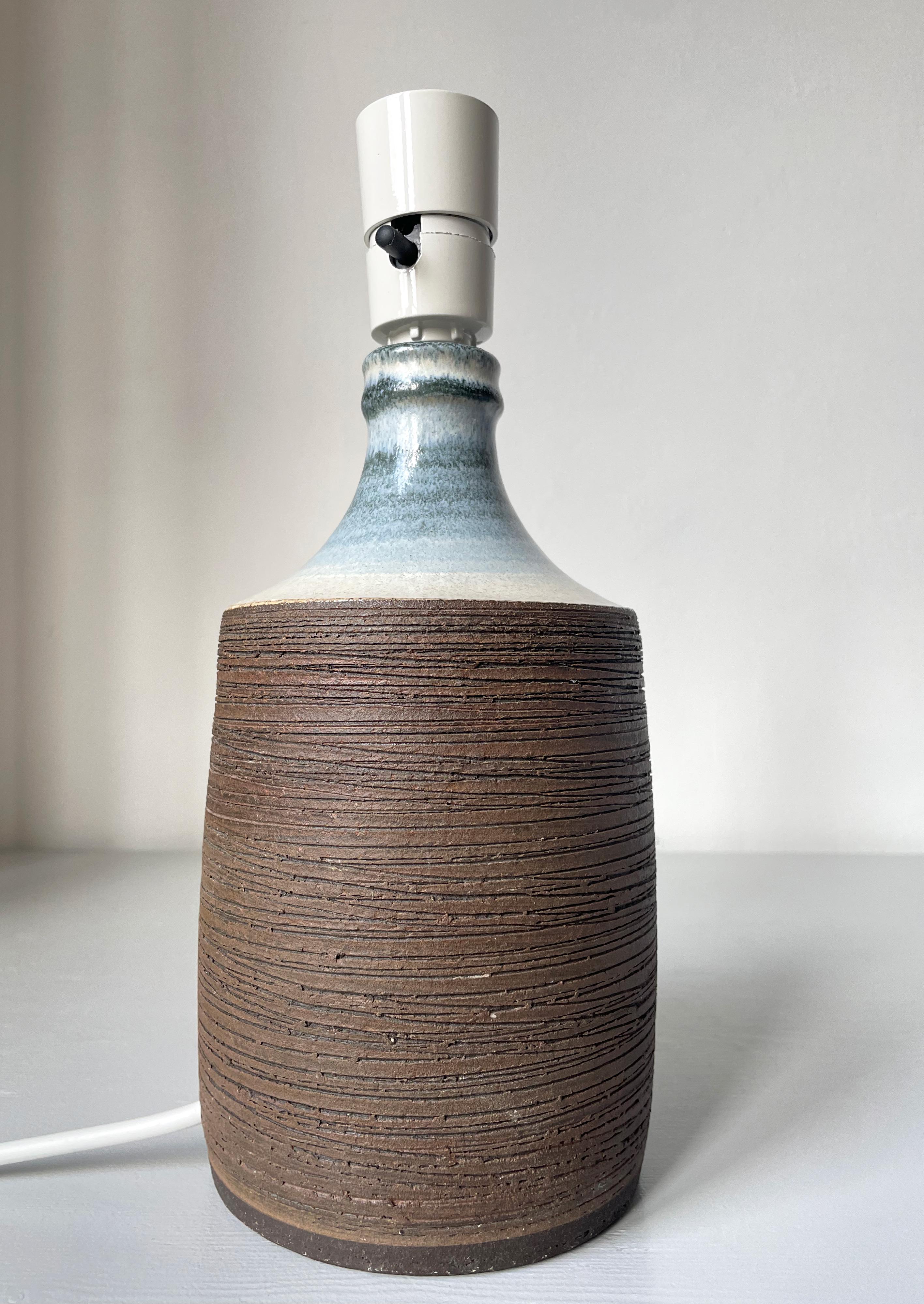 Raw Lined and Blue Glazed Table Lamp, 1970s In Good Condition For Sale In Copenhagen, DK