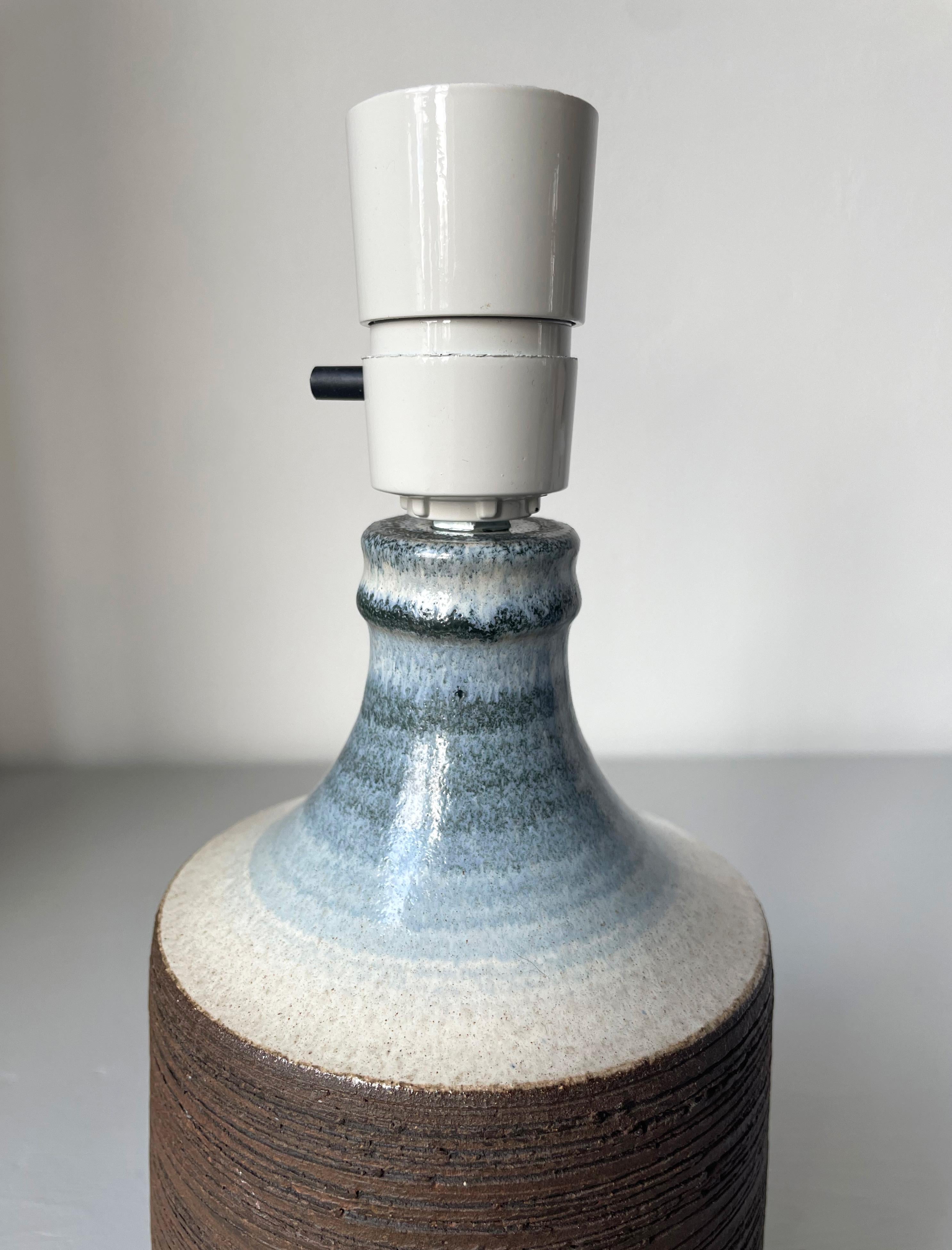 20th Century Raw Lined and Blue Glazed Table Lamp, 1970s For Sale
