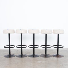 Raw Linen Upholstered Bar Stools, Set of Five