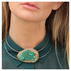 Raw MalachiteStatement Choker in 14 kt Yellow Gold F Cocktail Necklace