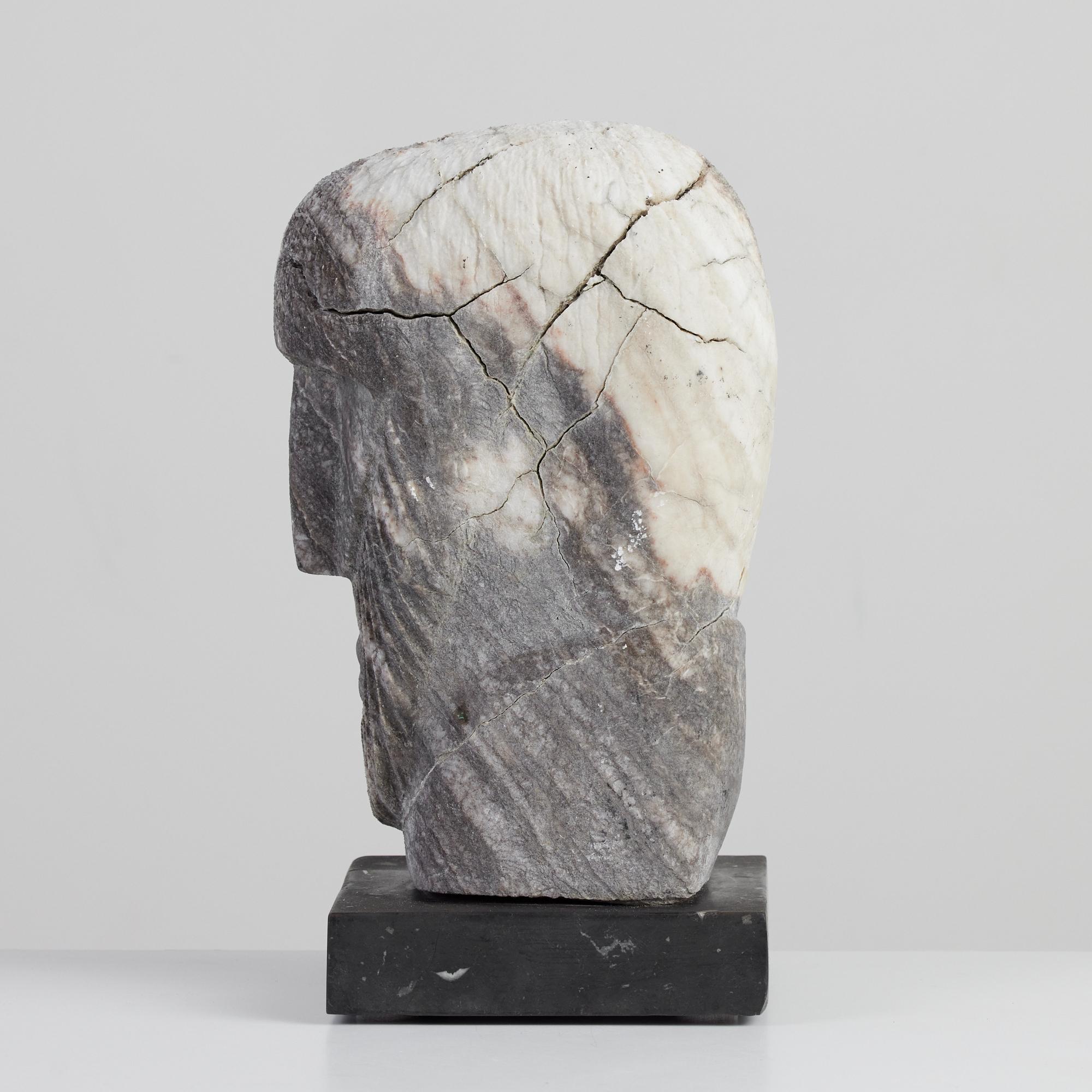 Raw Marble Figurative Sculpture with Stone Base In Excellent Condition In Los Angeles, CA