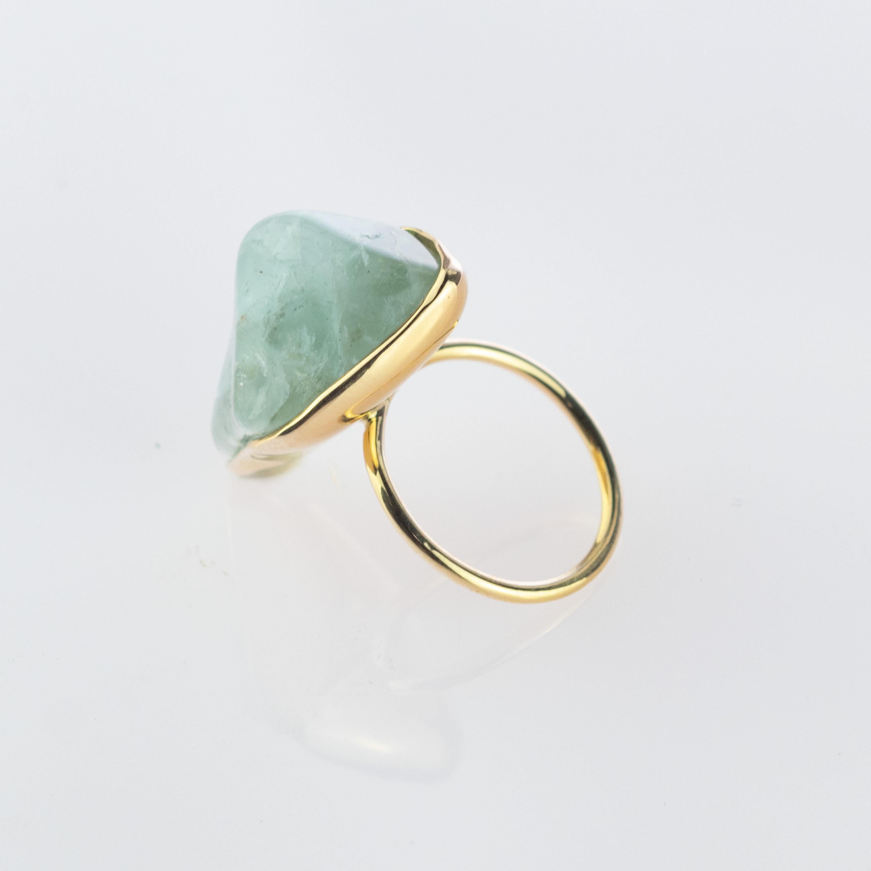 Anello Cocktail Artigianale con Acquamarina Naturale Grezza in Oro Bianco 18 Carati Intini Jewels in vendita 4